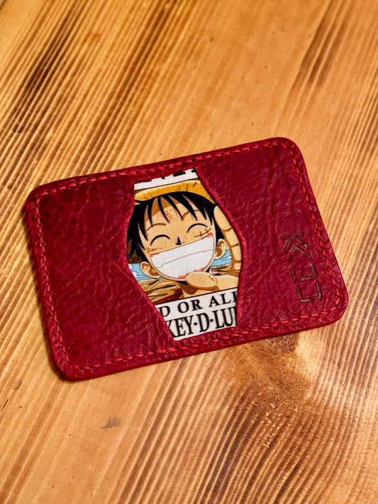 Kaiju Cut and Sew Anime Variant |3 Pocket Bifold Minimalist Wallet | Red Bison Leather | Handmade in Austin, TX