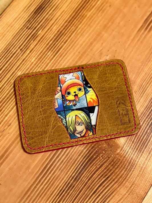 Kaiju Cut and Sew Anime Variant 3 |3 Pocket Bifold Minimalist Wallet | Golden Bison Leather | Handmade in Austin, TX