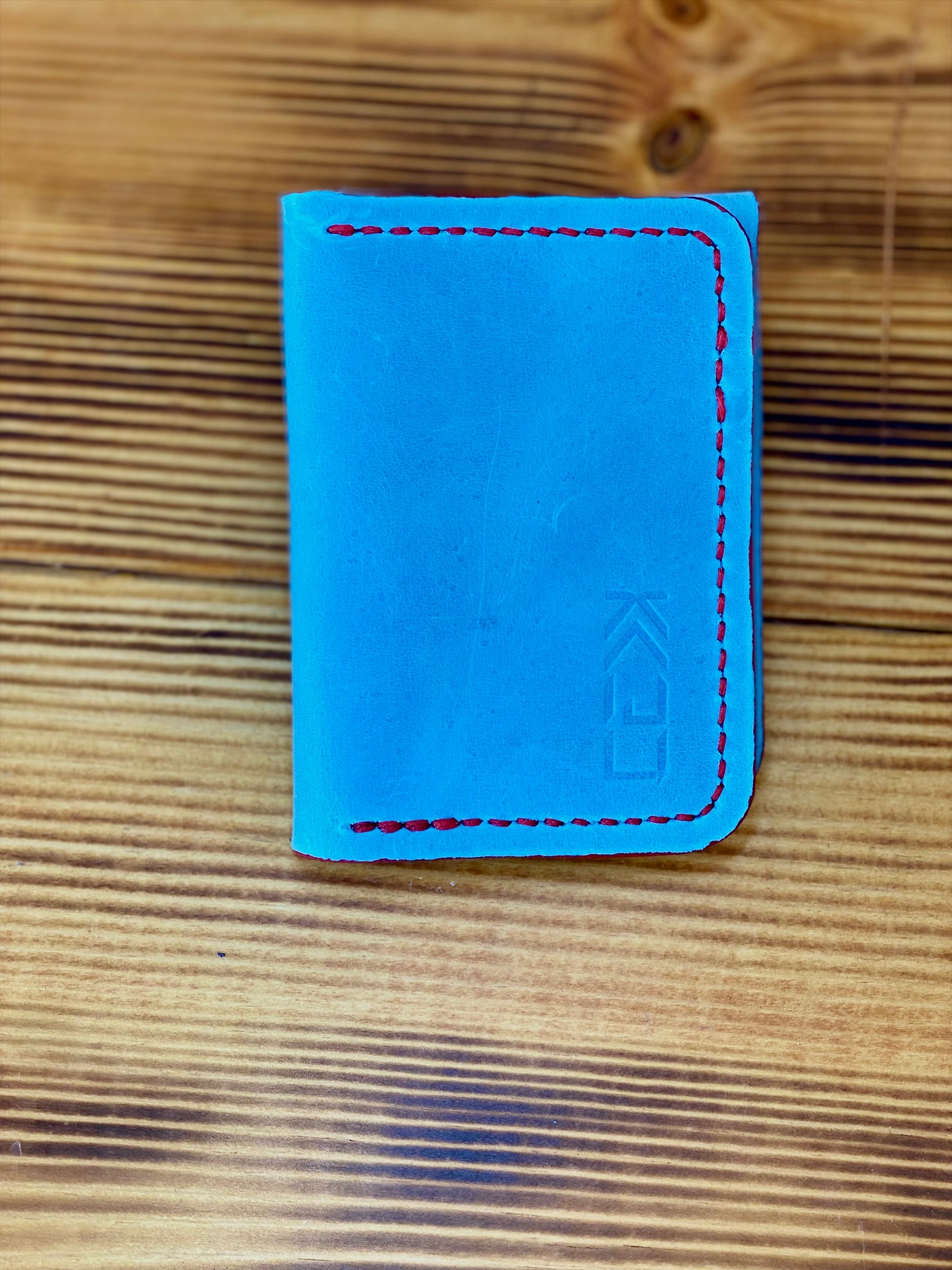 Kaiju Cut and Sew Baby Blue Bi-Fold Vertical Wallet with Money Clip | Handmade in Austin, TX