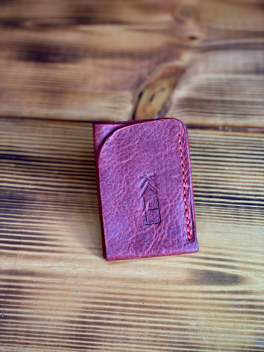 Kaiju Cut and Sew Minimalist 2 Pocket Card Holder Wallet | Brown Bison Leather | Handmade in Austin, Texas