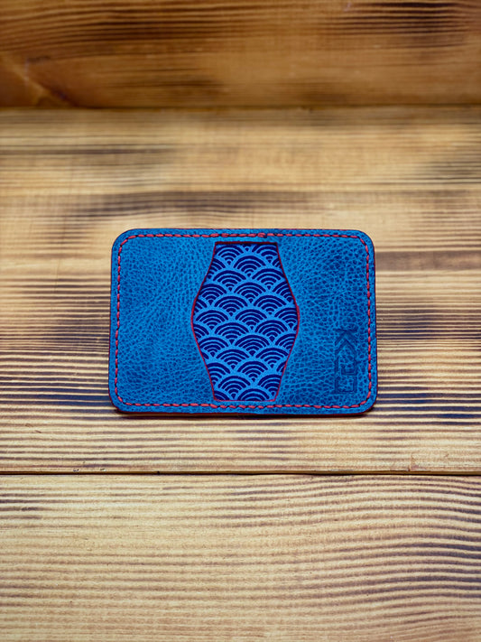 Kaiju Cut and Sew Waves 3 Pocket Bifold Minimalist Wallet | Blue Bison Leather | Handmade in Austin, TX