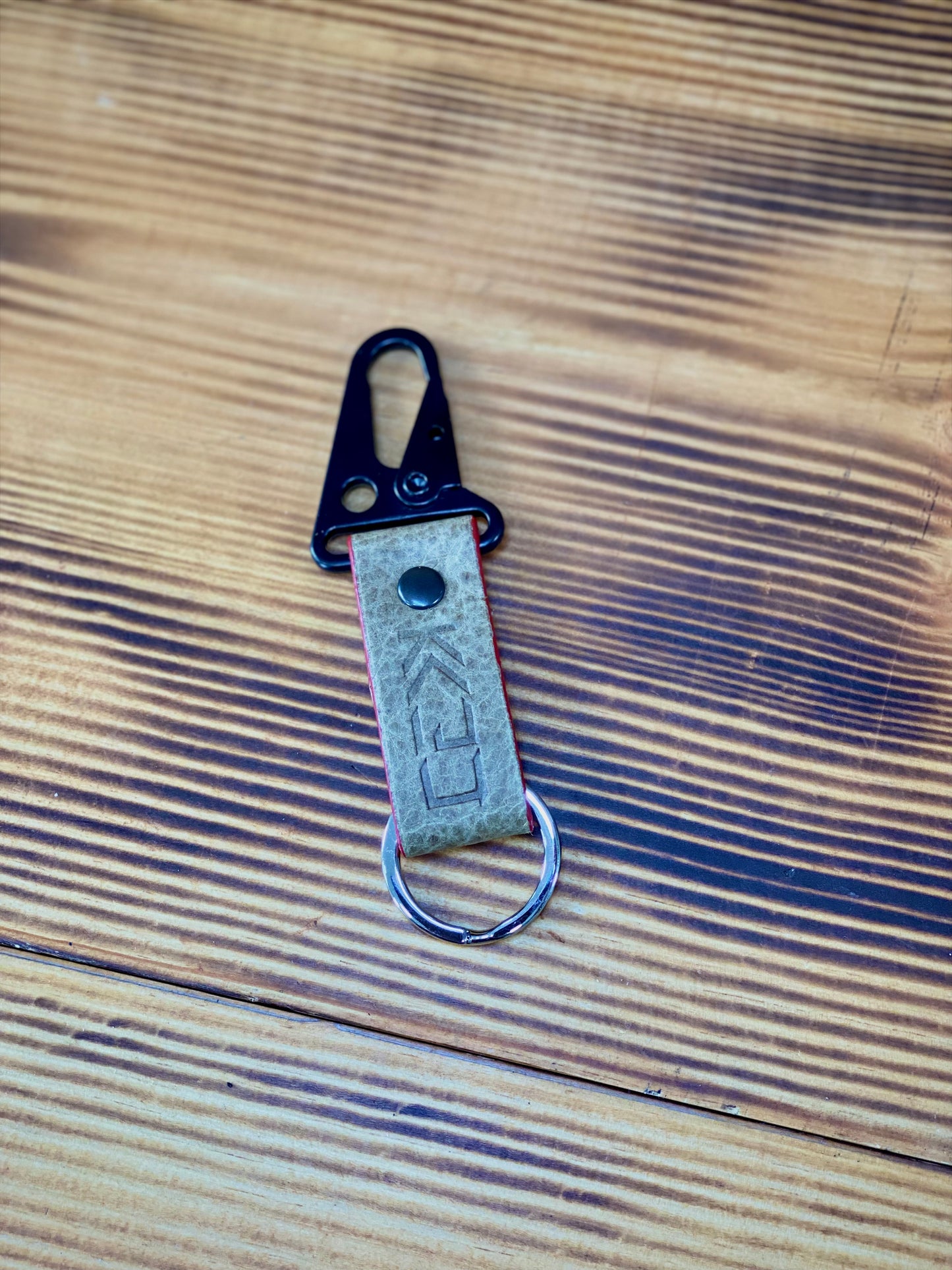 Kaiju Cut and Sew Khaki Bison Leather Key Fob, Key Chain