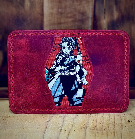 Kaiju Cut and Sew DS Anime Variant |3 Pocket Bifold Minimalist Wallet | Red Bison Leather | Handmade in Austin, TX