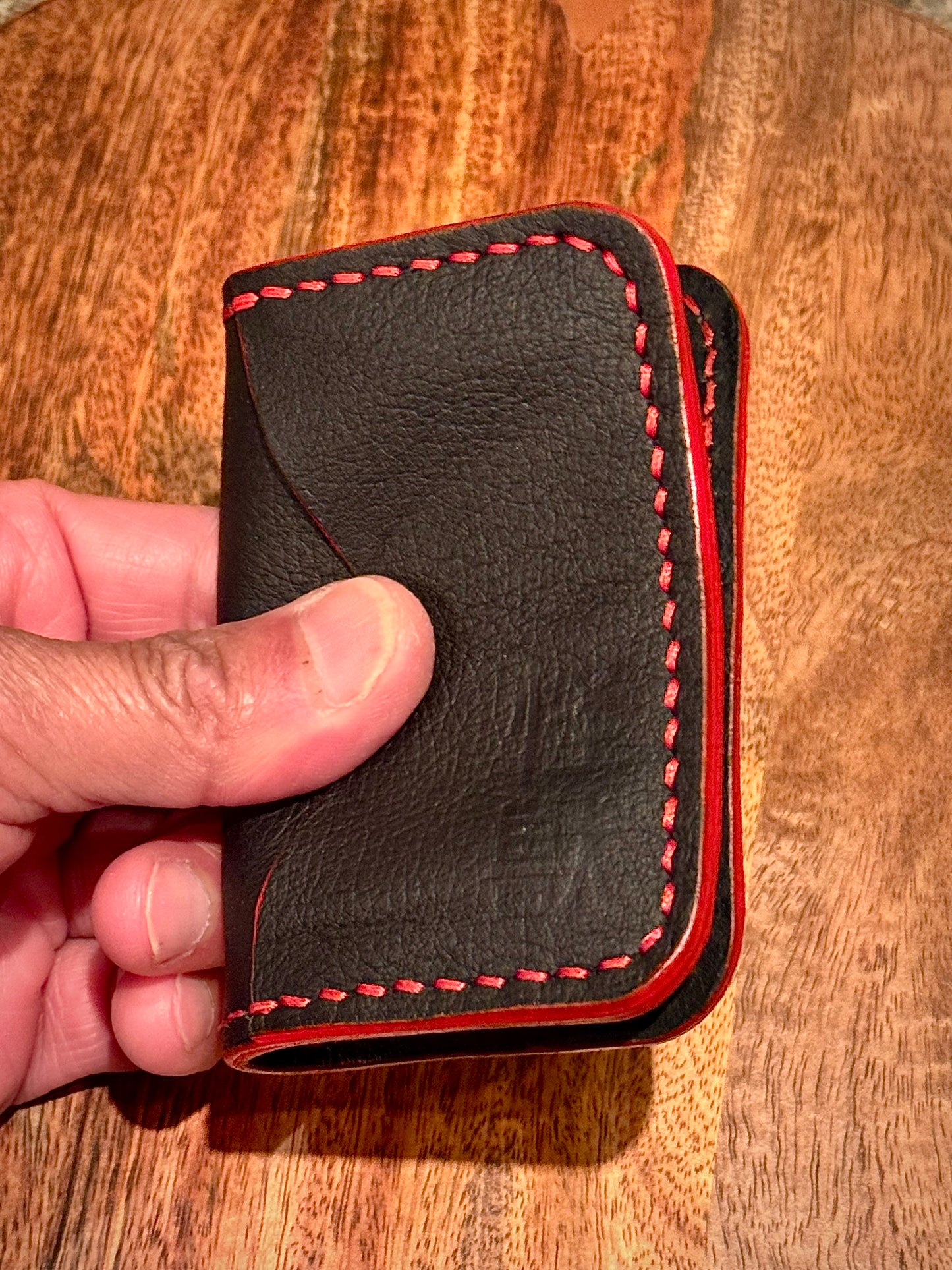 Kaiju Cut and Sew | 3 Pocket Bifold Minimalist Wallet | Black Bison Leather |Handmade in Austin, TX