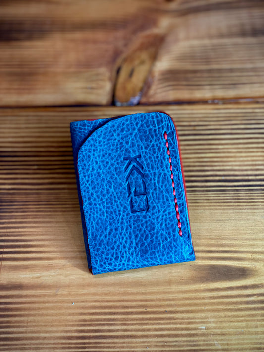 Kaiju Cut and Sew Minimalist 2 Pocket Card Holder Wallet | Blue Bison Leather | Handmade in Austin, Texas