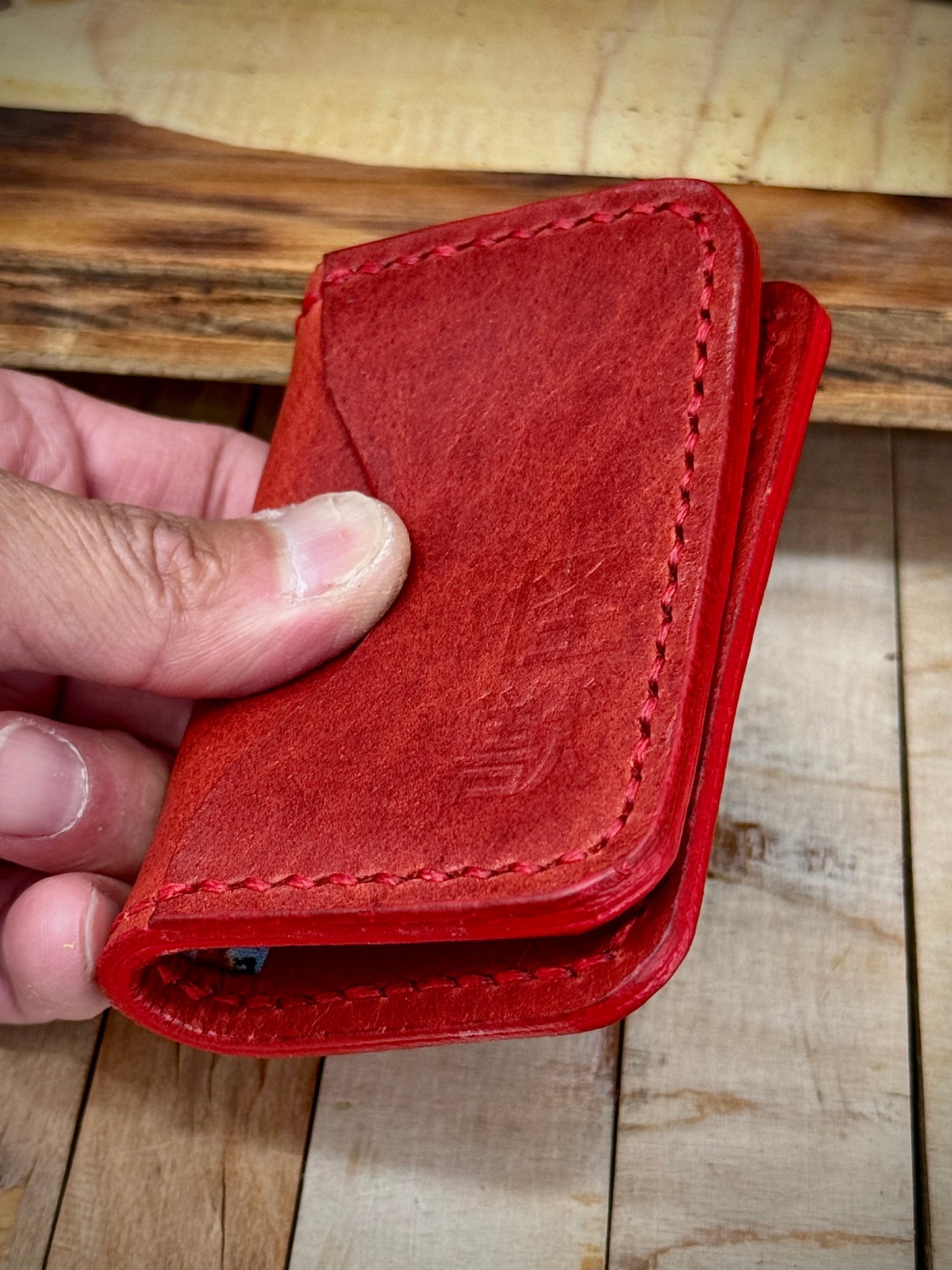 Kaiju Cut and Sew Luna | 3 Pocket Bifold Minimalist Wallet | Red Bison Leather | Handmade in Austin, TX