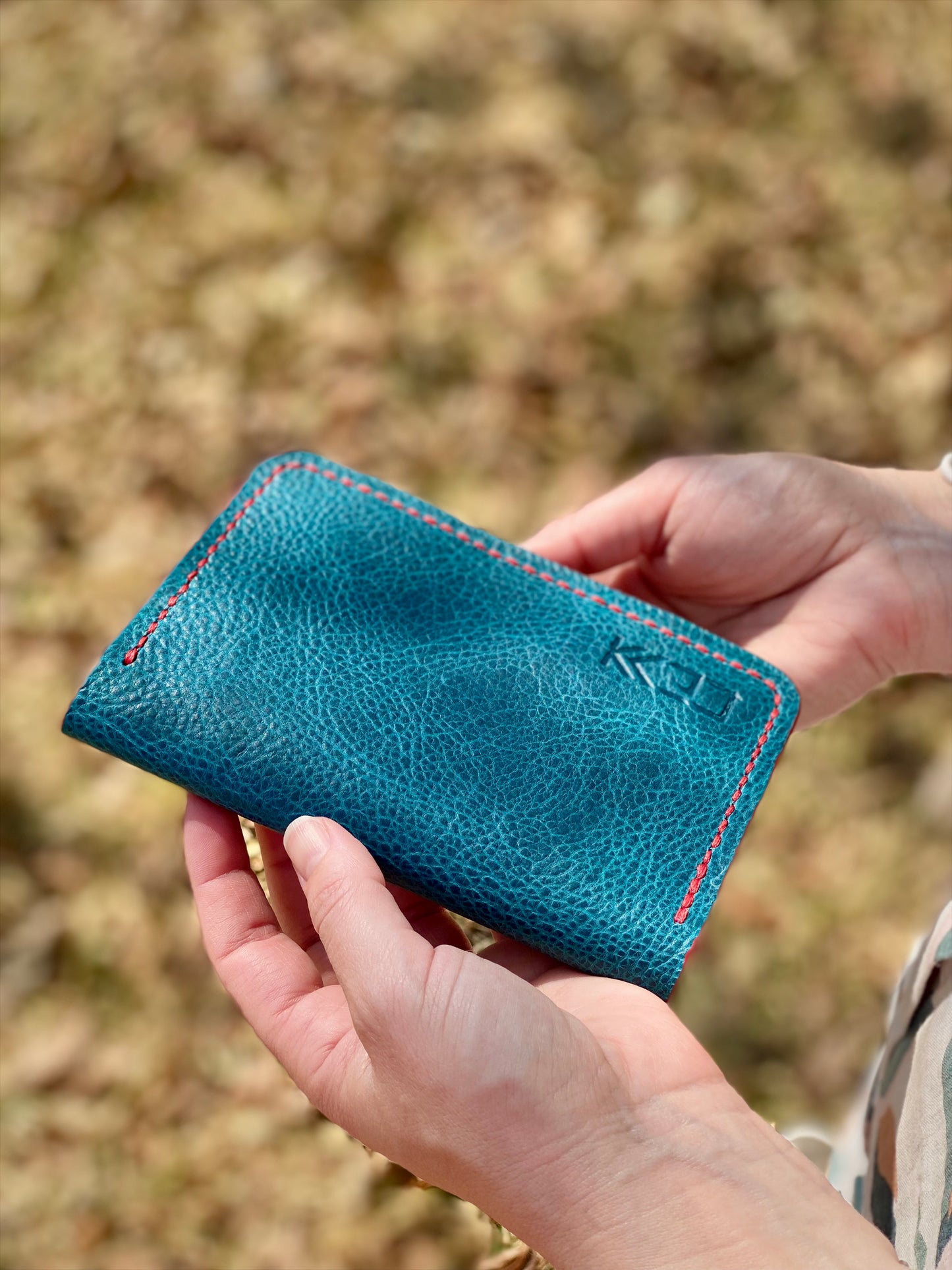 Kaiju Cut and Sew Field Notes/Passport Cover with Credit Card Pocket | Blue Bison Leather | Handmade in Austin, Texas