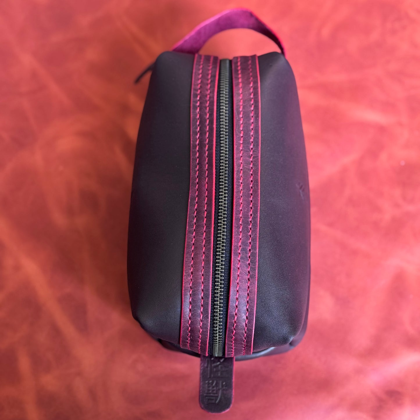 Kaiju Cut and Sew Chocolate Brown Horween Leather Dopp Kit with Japanese Fabric liner | Handmade in Austin, Texas