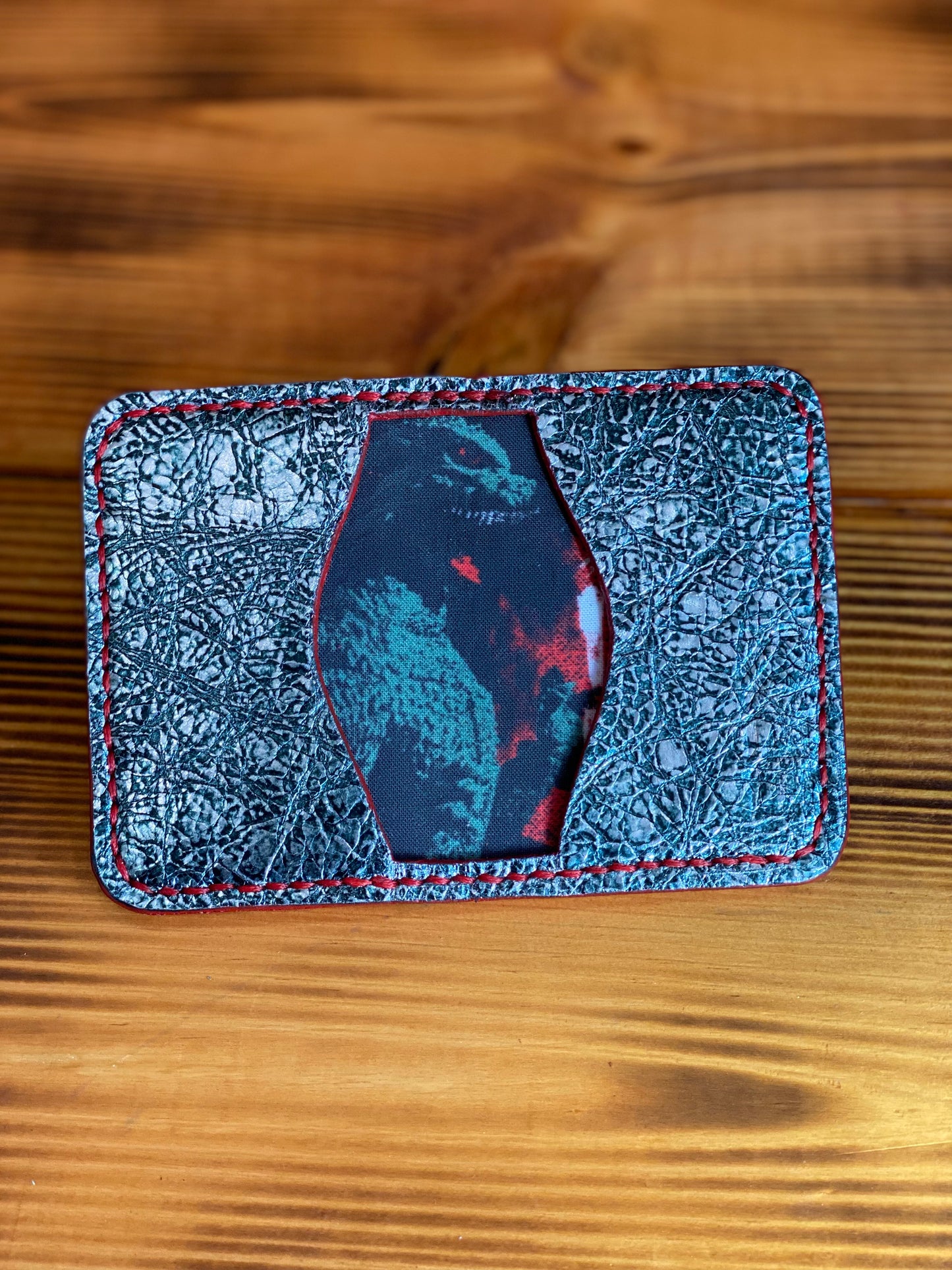 Kaiju Cut and Sew Gojira 3 Pocket Bifold Minimalist Wallet | Turquoise Metallic Horween Leather | Handmade in Austin, TX