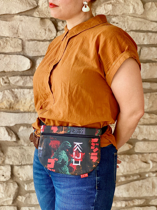Kaiju Cut and Sew Gojira Fanny Pack with built in 6 card slot wallet