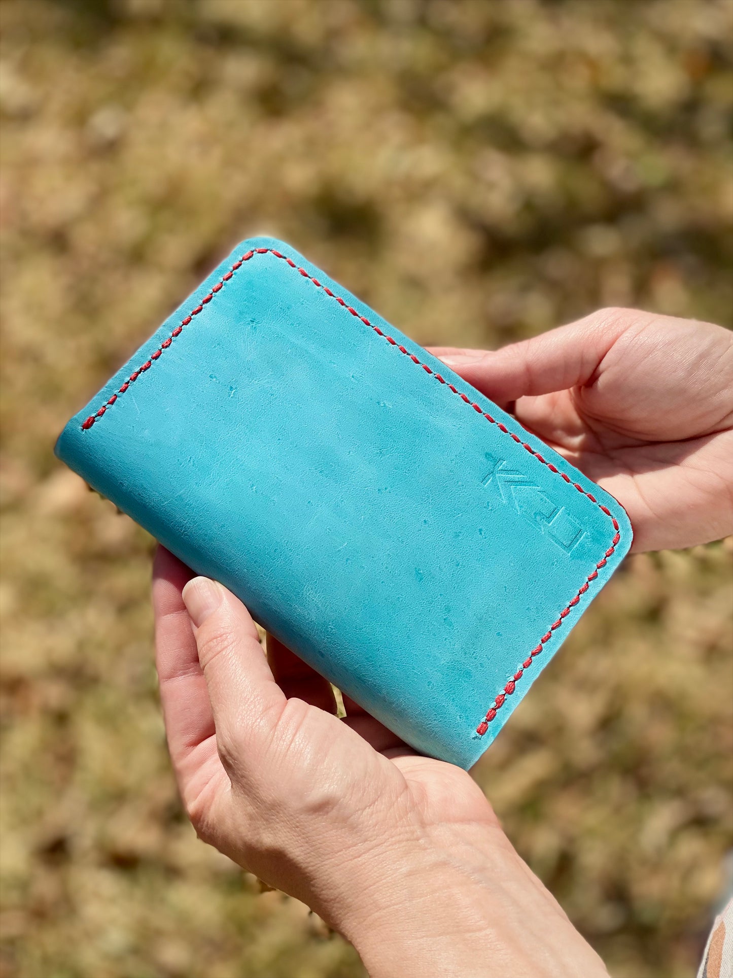 Kaiju Cut and Sew Field Notes/Passport Cover with Credit Card Pocket | Baby Blue Horween Leather | Handmade in Austin, Texas