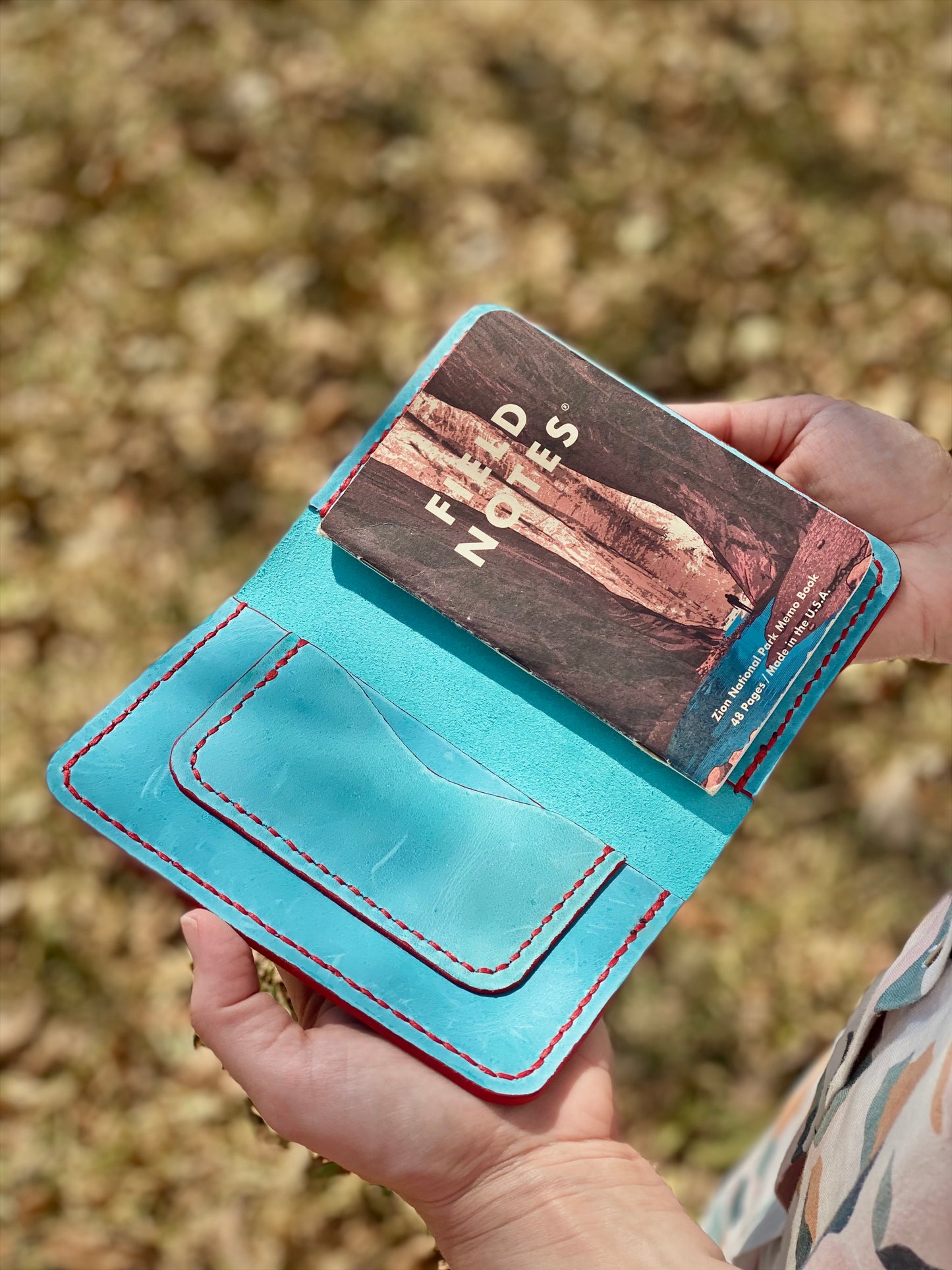 Kaiju Cut and Sew Field Notes/Passport Cover with Credit Card Pocket | Baby Blue Horween Leather | Handmade in Austin, Texas