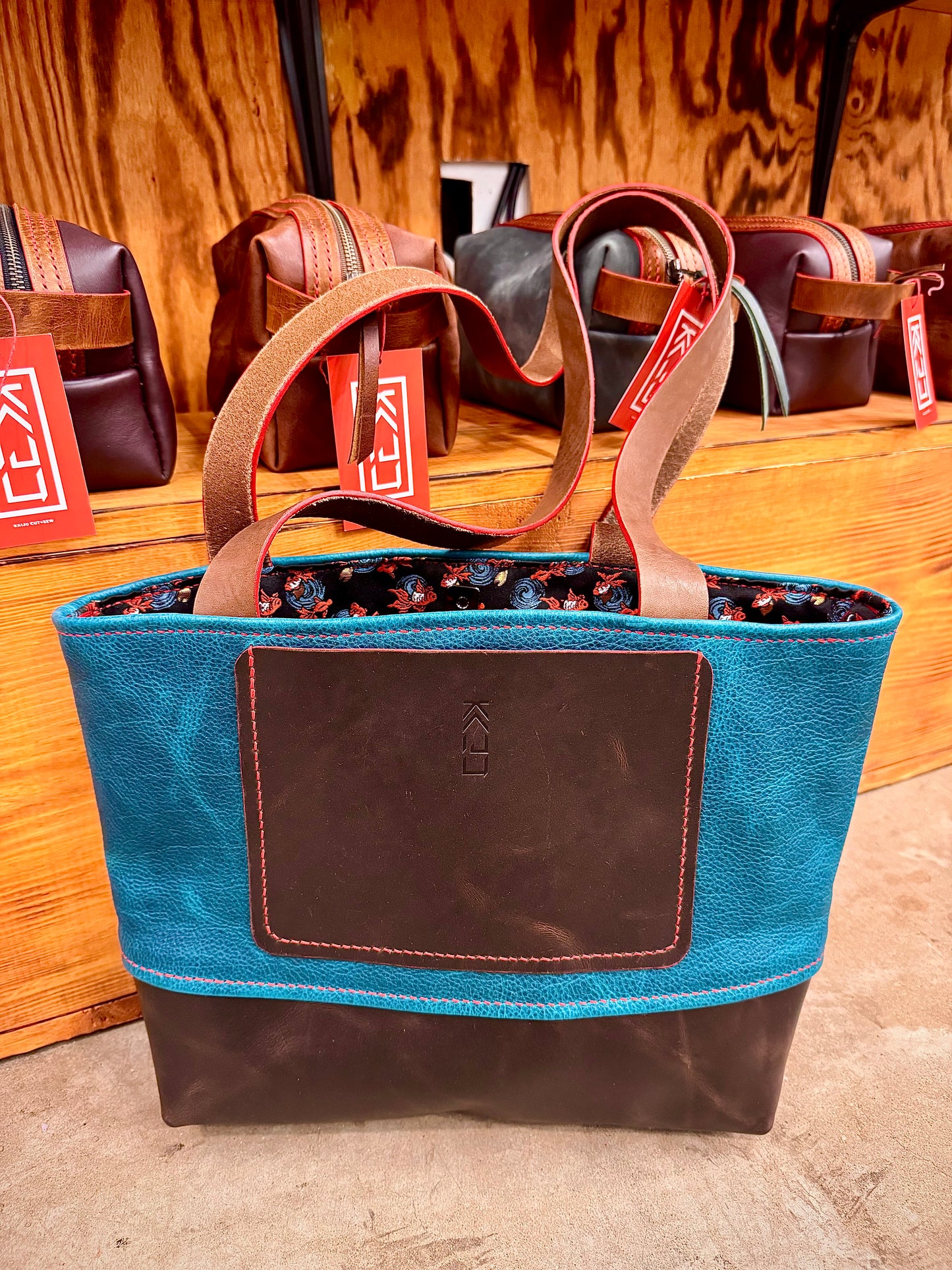 Kaiju Cut and Sew Large Leather Tote Bag | Japanese Fabric Interior | Handmade in Austin, Texas
