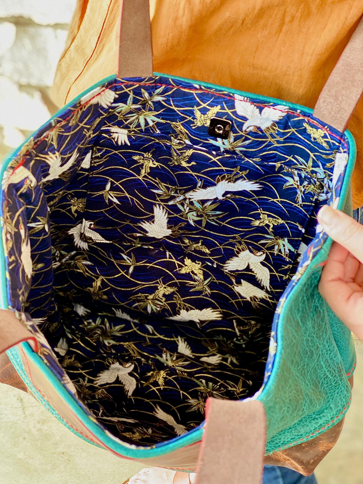 Kaiju Cut and Sew Large Tote Bag | Cranes Japanese Fabric Interior | Handmade in Austin, Texas