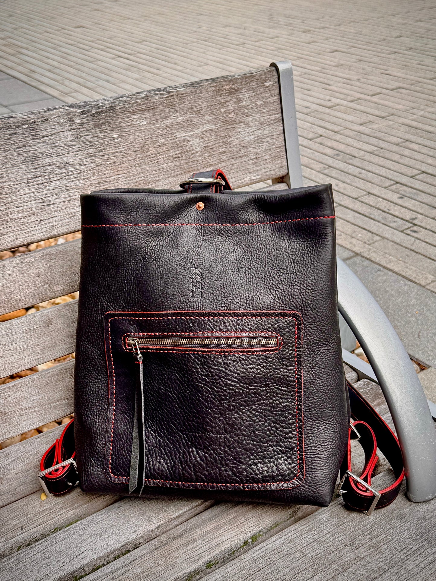 Kaiju Cut and Sew Backpack | Black Horween Leather & Japanese Fabric Interior | Handmade in Austin, Texas (Copy)