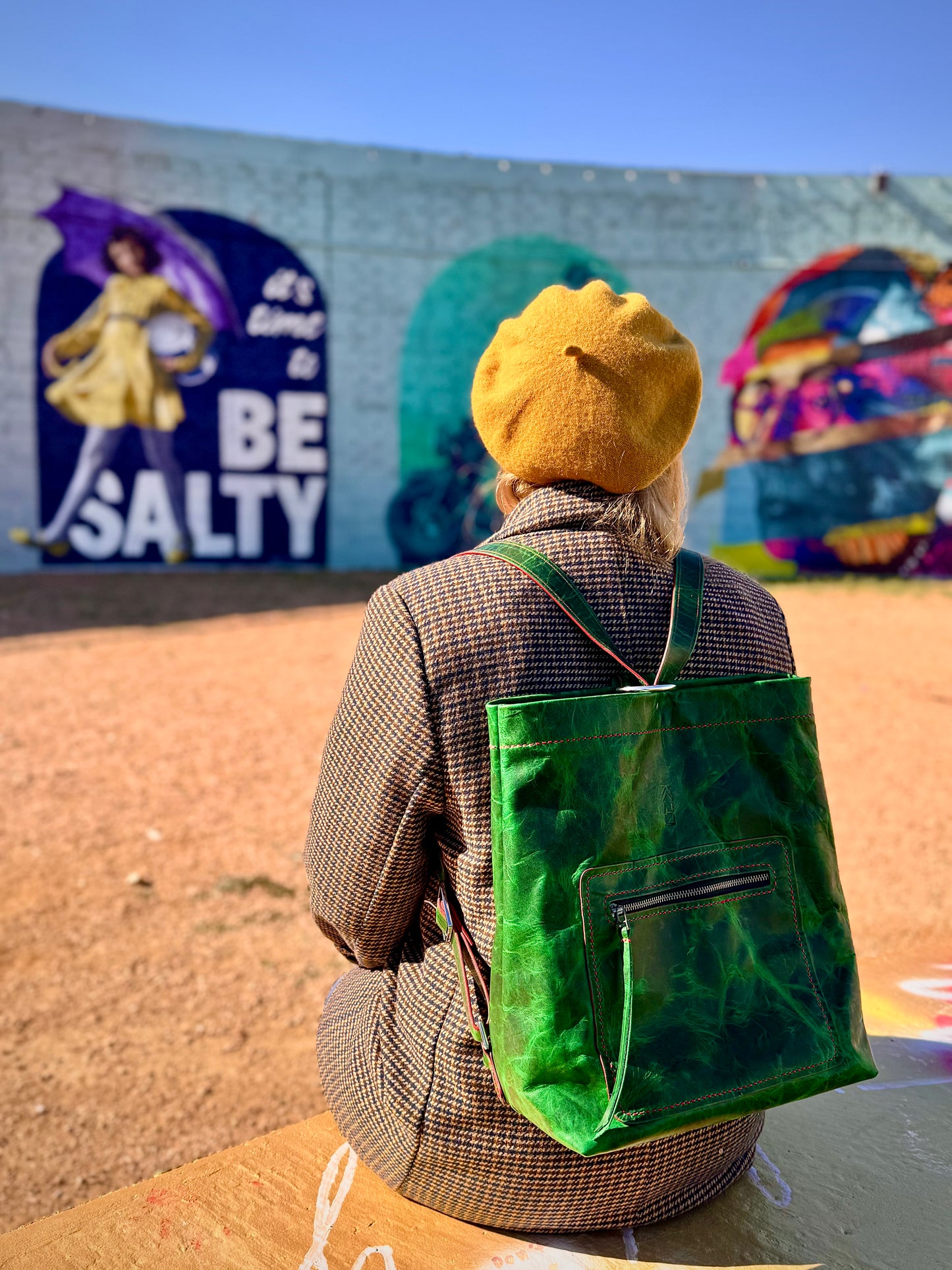 Kaiju Cut and Sew Backpack | Emerald Green Horween Leather & Japanese Fabric Interior | Handmade in Austin, Texas