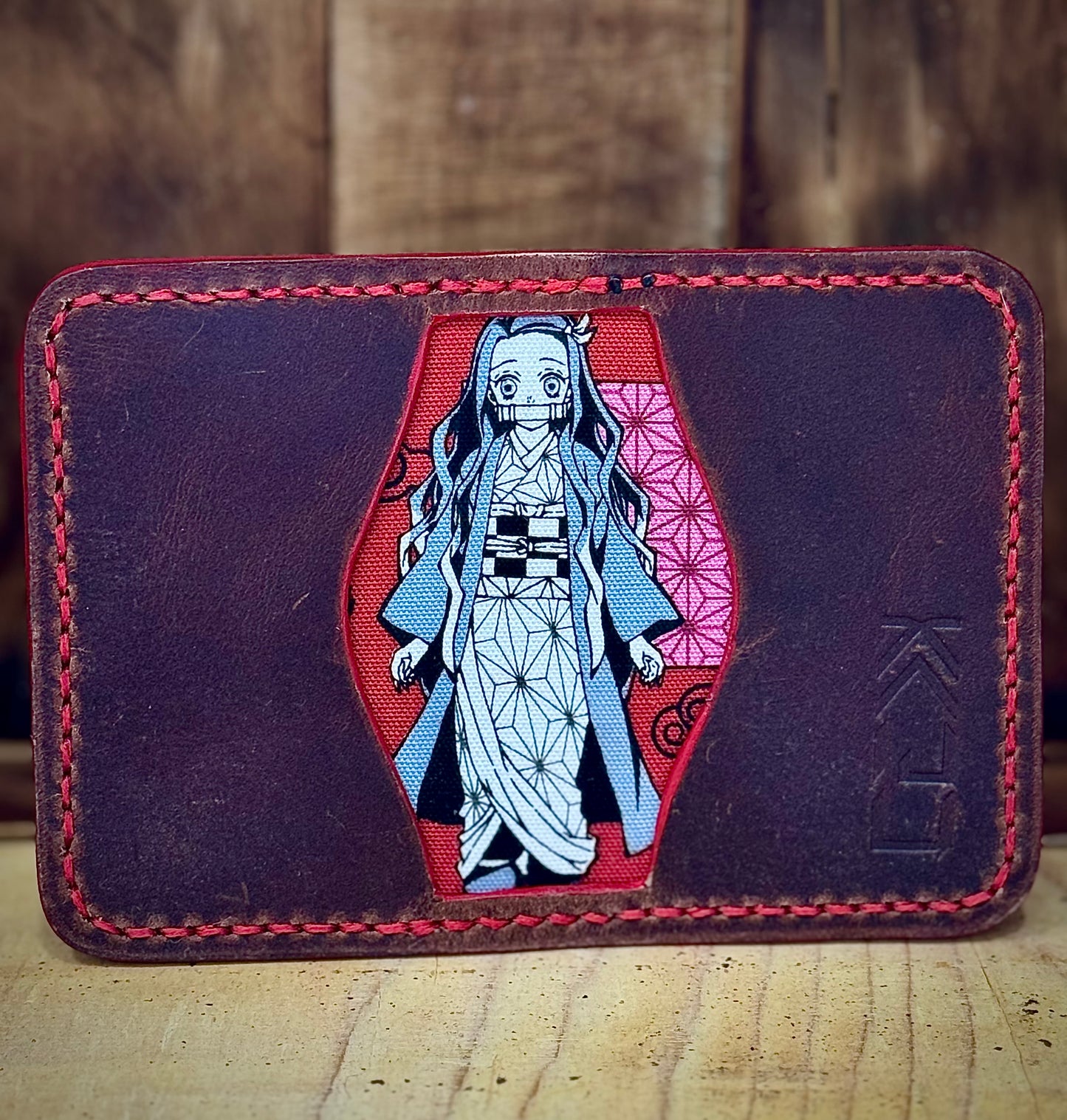 Kaiju Cut and Sew DS Anime Variant |3 Pocket Bifold Minimalist Wallet | Red Bison Leather | Handmade in Austin, TX