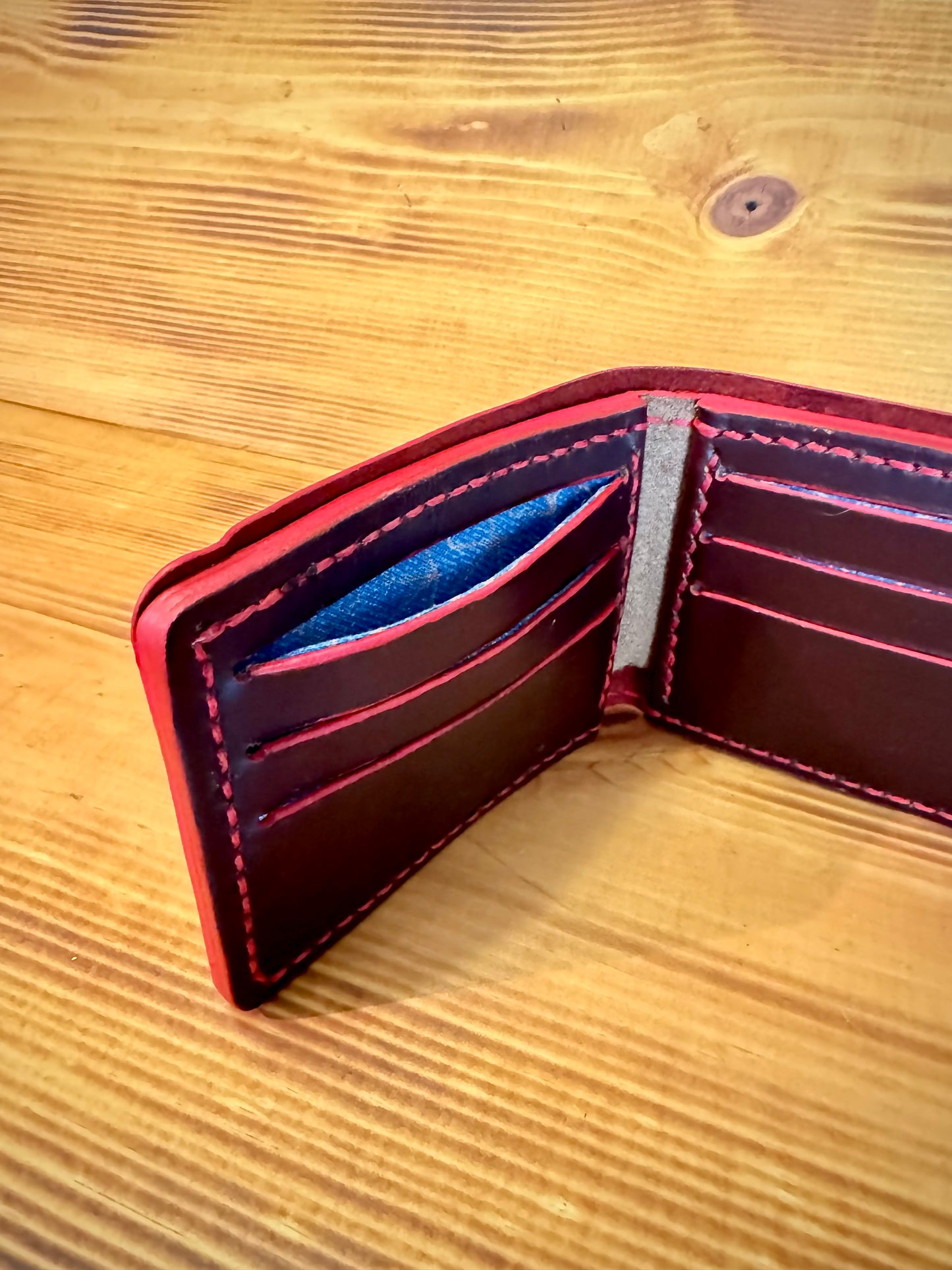 Kaiju Cut and Sew Fire Red Horween Leather BillFold Wallet | Handmade in Austin, TX