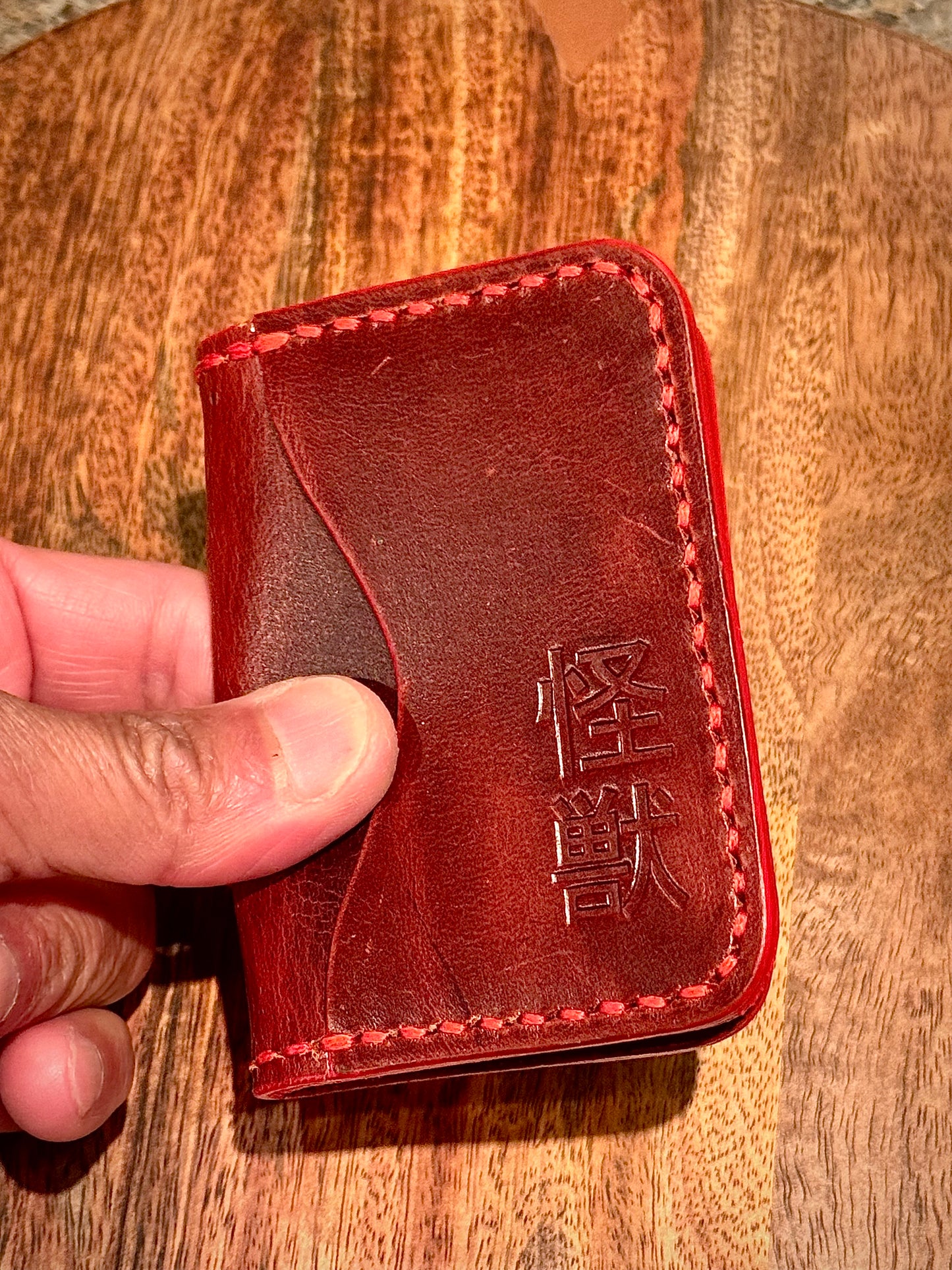 Kaiju Cut and Sew | 3 Pocket Bifold Minimalist Wallet | Red Horween Leather |Handmade in Austin, TX