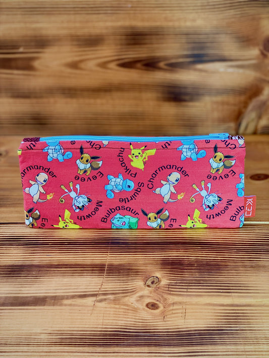 Kaiju Cut and Sew Red Pokemon Pencil Pouch | Handmade in Austin, Texas