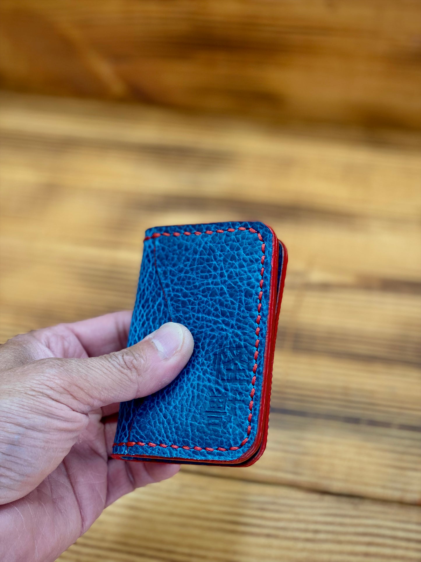 Kaiju Cut and Sew Goji 3 Pocket Bifold Minimalist Wallet | Blue Bison Leather | Handmade in Austin, TX