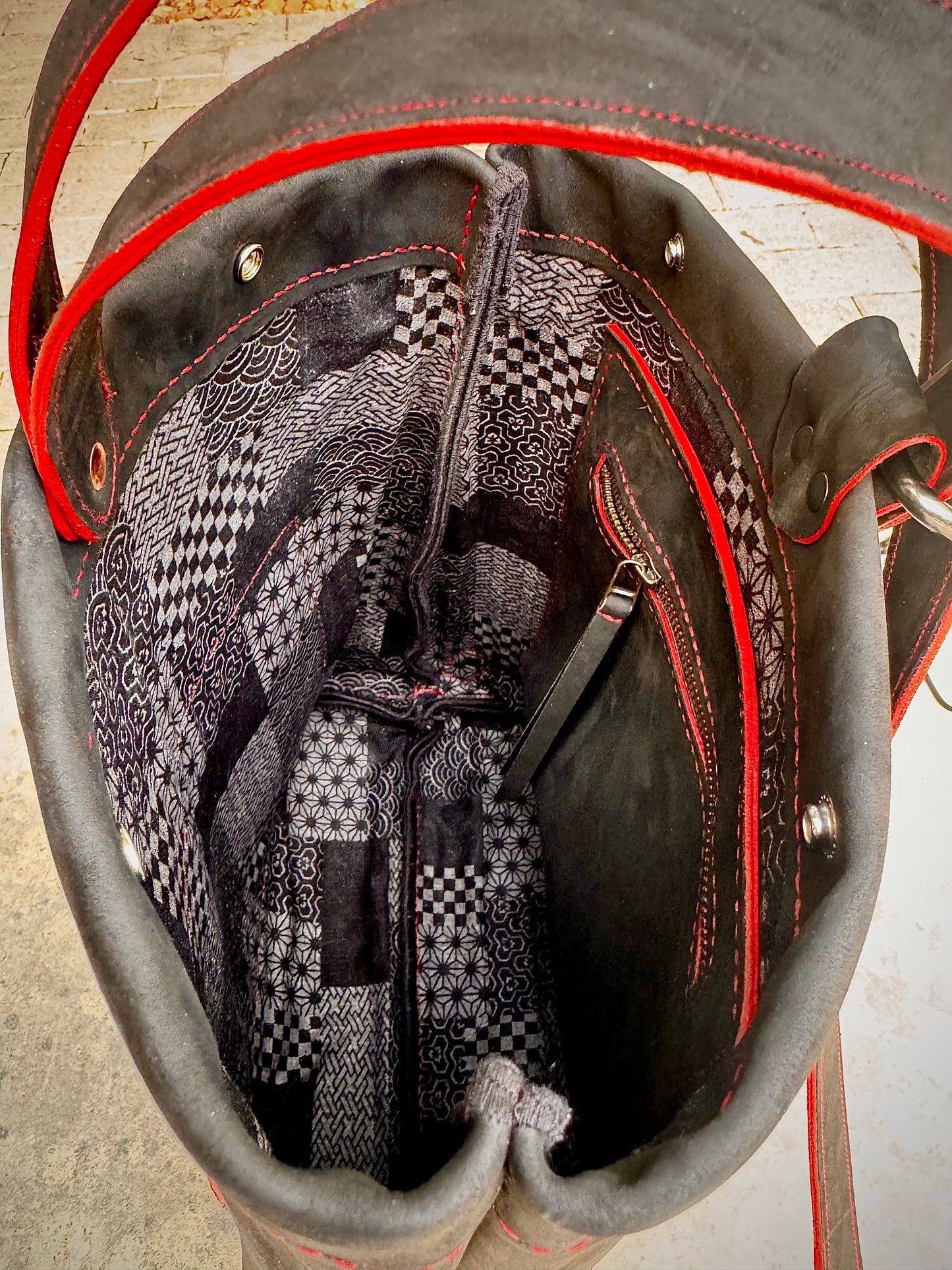 Kaiju Cut and Sew Backpack | Black Horween Leather & Japanese Fabric Interior | Handmade in Austin, Texas (Copy)