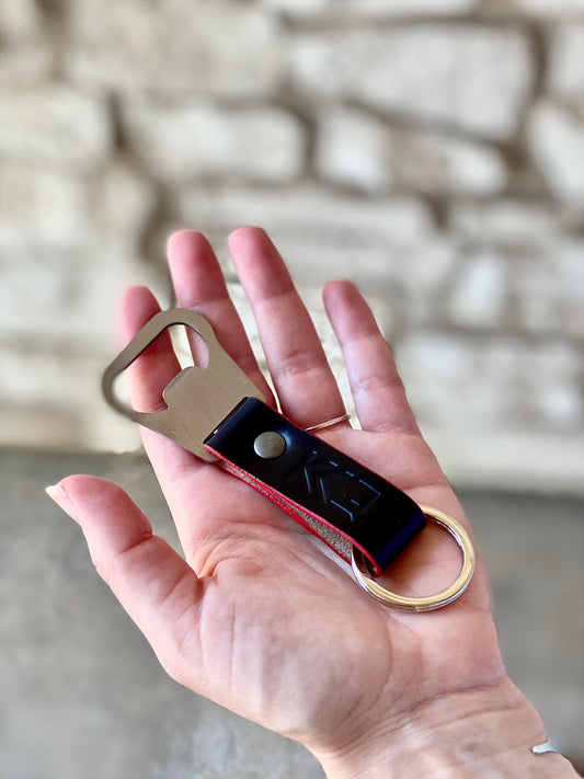 Kaiju Cut and Sew Black Horween Bottle Opener Keychain