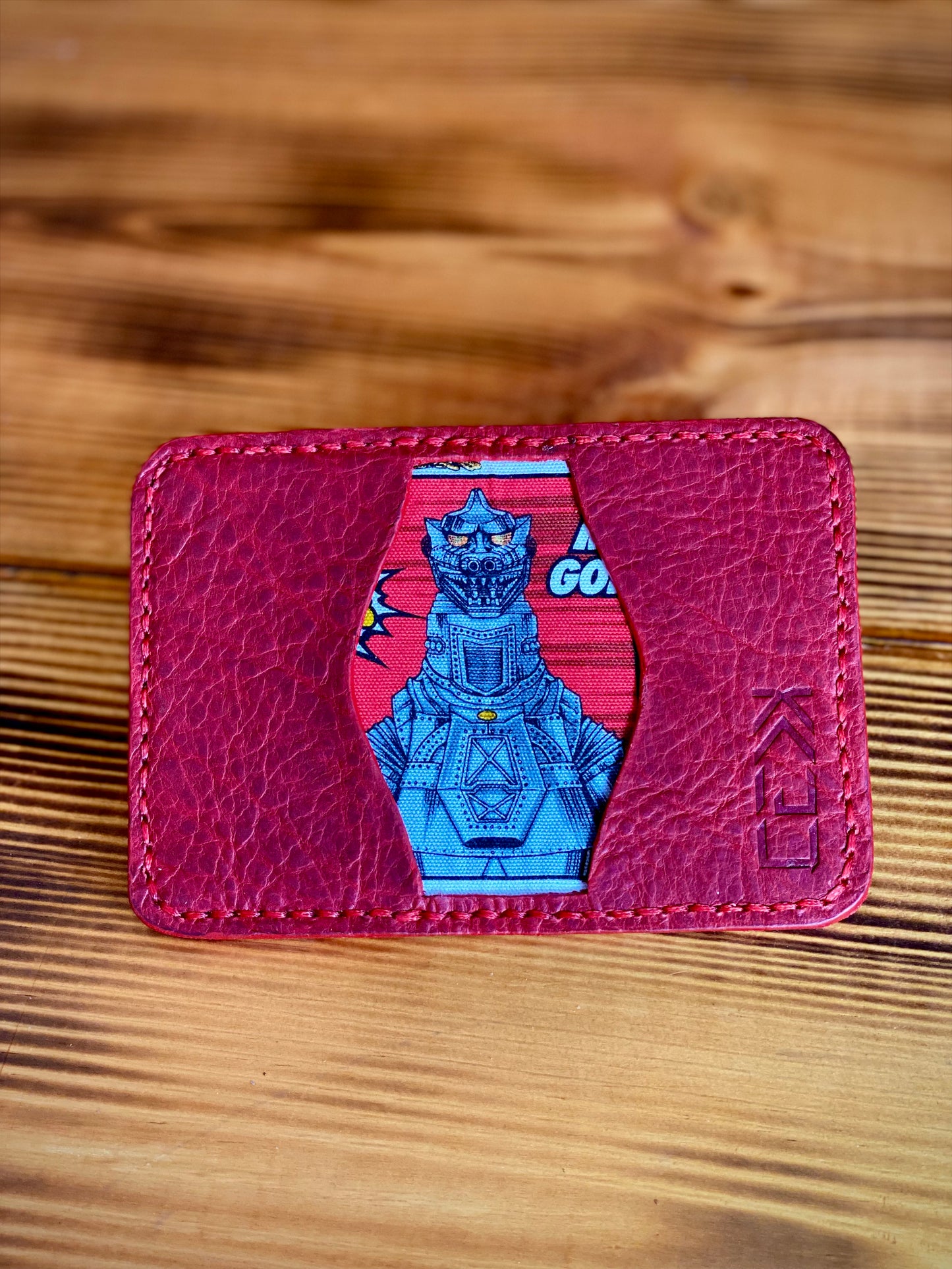 Kaiju Cut and Sew Mecha 3 Pocket Bifold Minimalist Wallet | Red Bison Leather | Handmade in Austin, TX