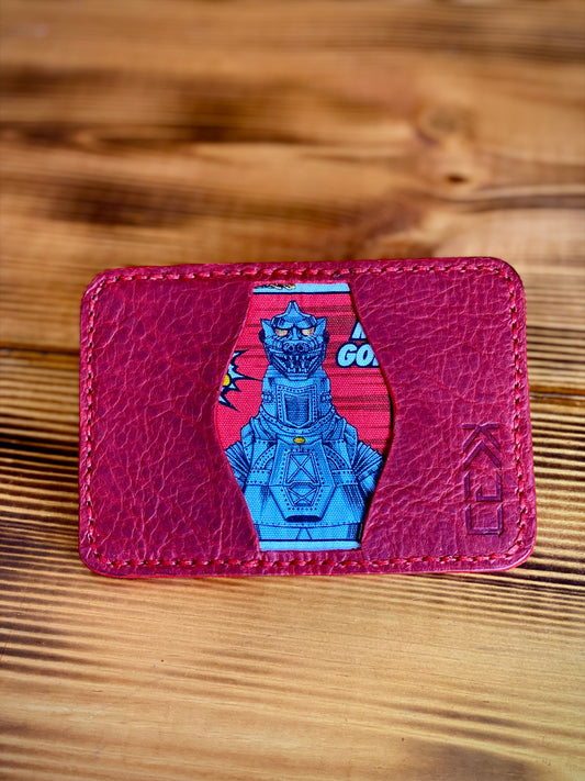 Kaiju Cut and Sew Mecha 3 Pocket Bifold Minimalist Wallet | Red Bison Leather | Handmade in Austin, TX