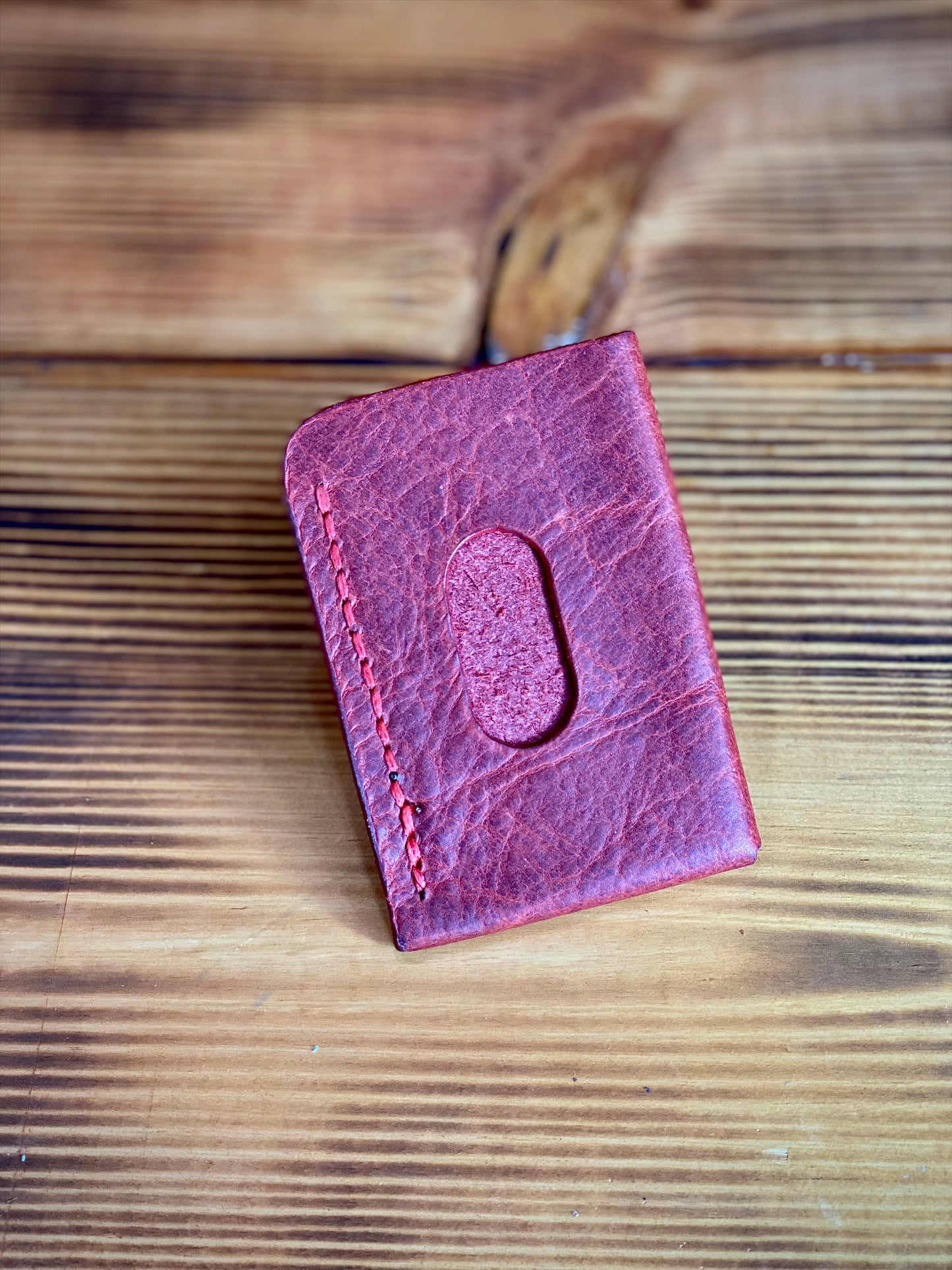 Kaiju Cut and Sew Minimalist 2 Pocket Card Holder Wallet | Brown Bison Leather | Handmade in Austin, Texas