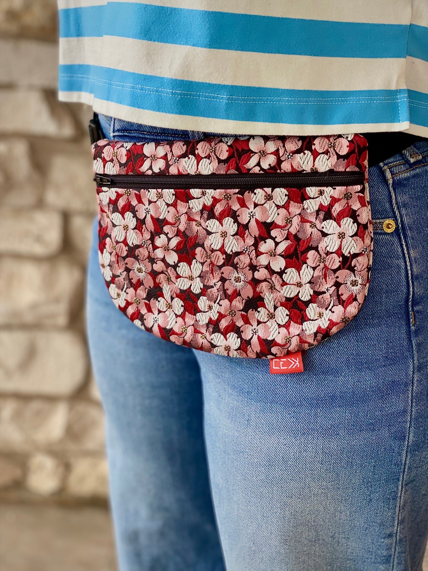 Kaiju Cut and Sew Floral Kimono Fanny Pack with built in 6 card slot wallet