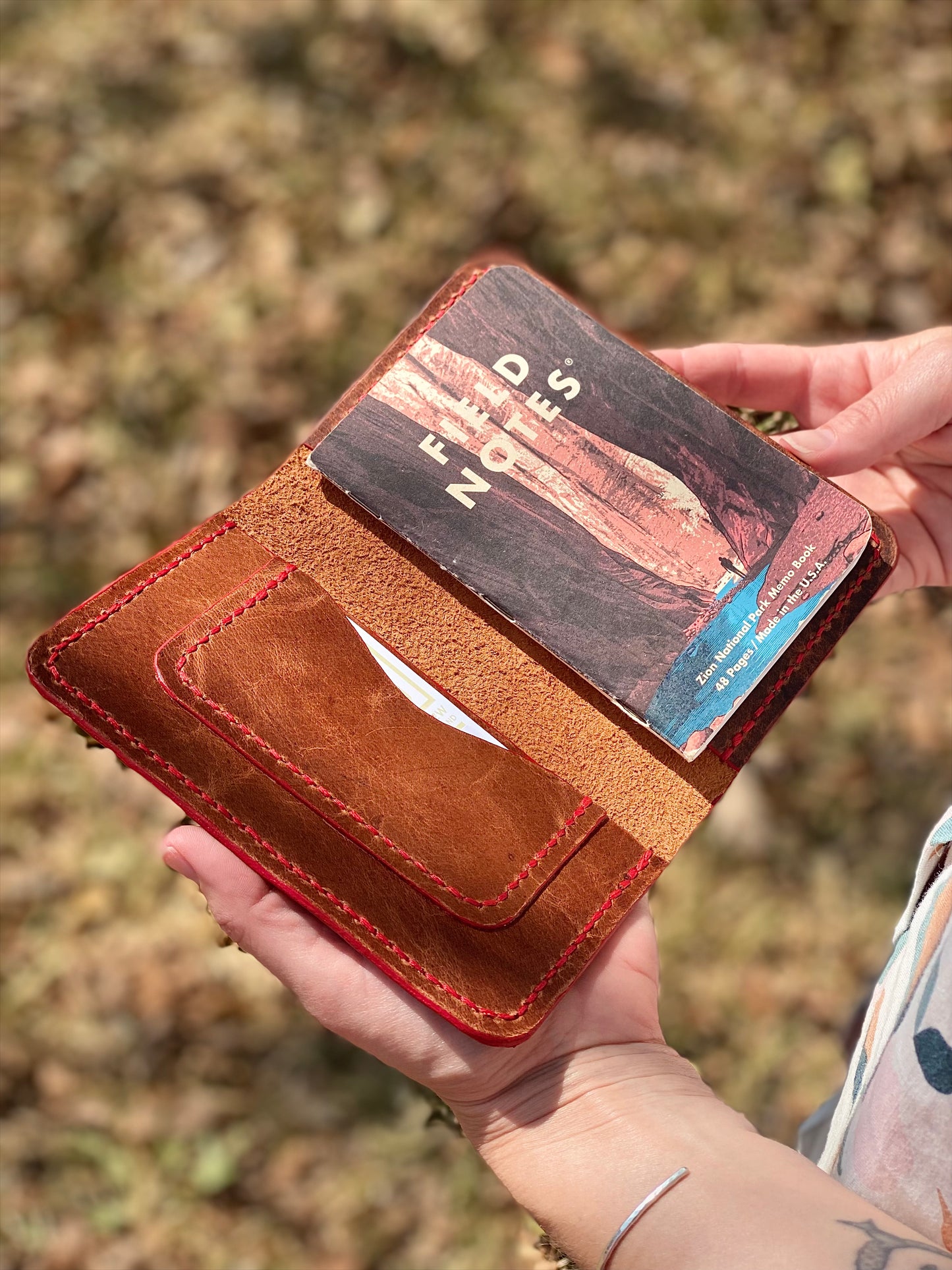Kaiju Cut and Sew Field Notes/Passport Cover with Credit Card Pocket | Brown Horween Leather | Handmade in Austin, Texas
