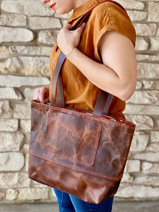 Kaiju Cut and Sew Large Tote Bag | Floral Japanese Fabric Interior | Handmade in Austin, Texas