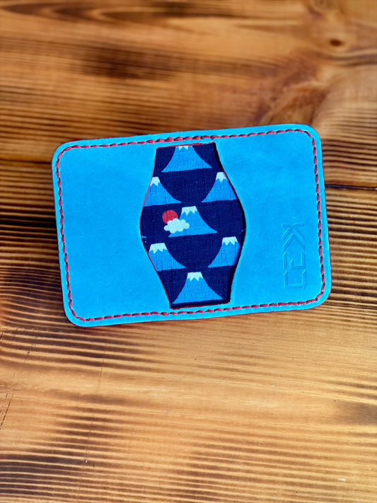 Kaiju Cut and Sew Mt. Fuji 3 Pocket Bifold Minimalist Wallet | Baby Blue Horween Leather