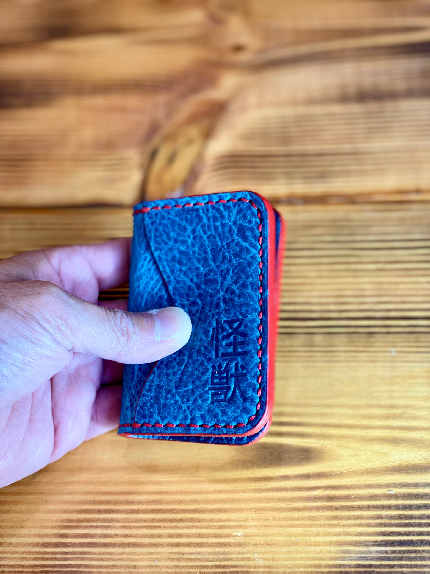 Kaiju Cut and Sew Stardust 3 Pocket Bifold Minimalist Wallet | Blue Bison Leather | Handmade in Austin, TX