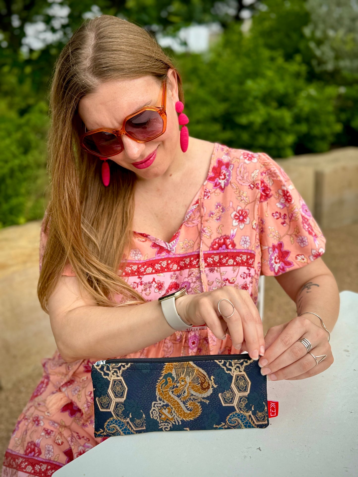 Kaiju Cut and Sew Dragon Kimono Fabric Pencil Pouch | Handmade in Austin, TX | Limited Edition